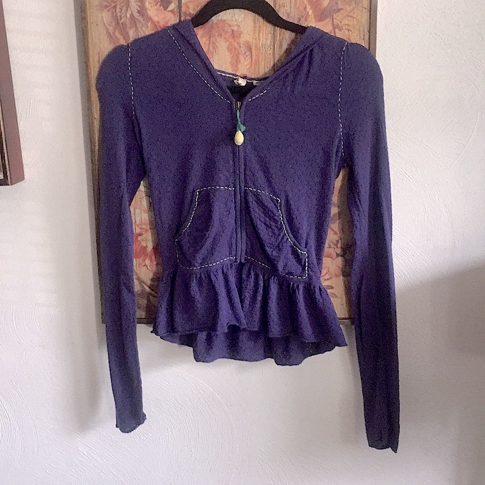 ANTHROPOLOGIE MOTH 💯% COTTON STRETCH BOHO ZIP HOOD TOP XS